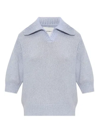 Lisa Yang Polo-neck Half-sleeve Sweater In Blue