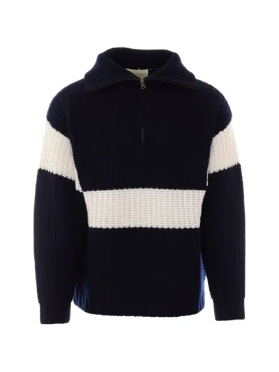 Lisa Yang Rafferty Half-zip Striped Sweater In Blue