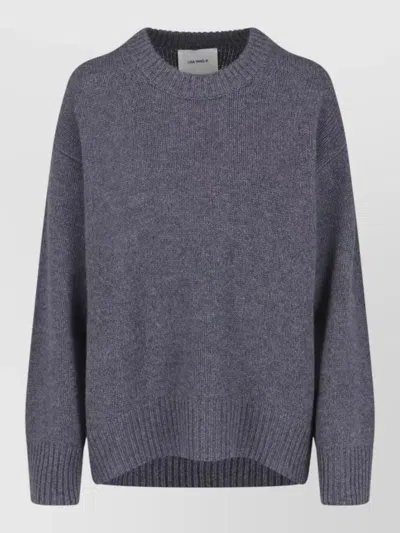 Lisa Yang Relaxed Fit Cropped Crew Neck Knit Sweater In Gray