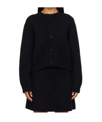 Lisa Yang Ribbed Crew Neck Cardigan In Black