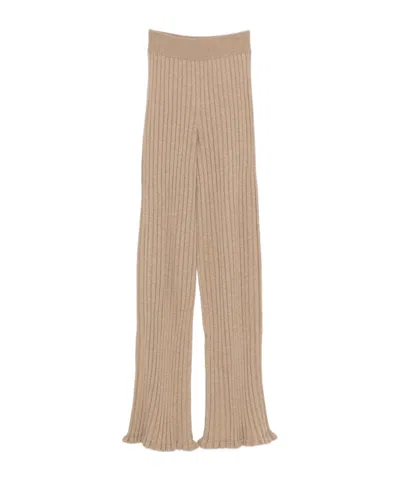 Lisa Yang Ribbed Flared Trousers In Sand