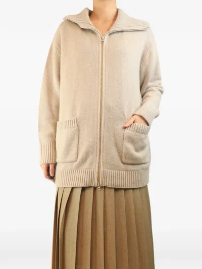 Pre-owned Lisa Yang Ribbed High-neck Cardigan In Neutral
