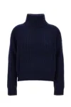 Lisa Yang Ribbed Knit Wool Sweater With High Neckline In Blue