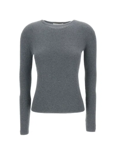 Lisa Yang Fitted Grey Long-sleeve T-shirt With Ribbed Trim In Gray