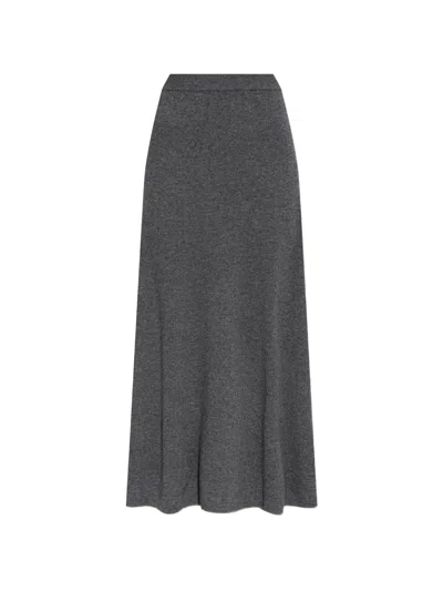 Lisa Yang Ribbed Trim Cashmere A-line Midi Skirt With Elasticated Waist In Grigio