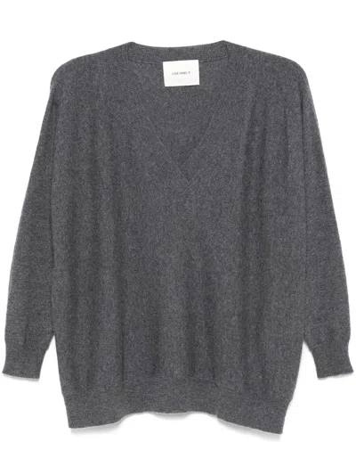 Lisa Yang Ribbed V-neck Cashmere Sweater With Long Sleeves In Gray