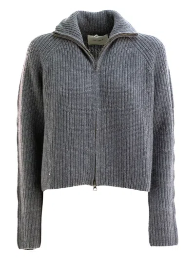 Lisa Yang Ribbed Zip-up Cardigan In Gray