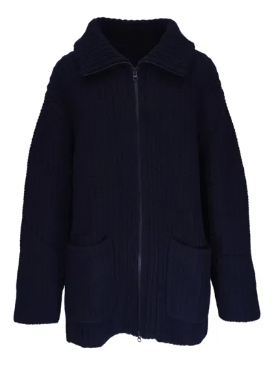 Lisa Yang Ribbed Zip-up Coat In Blue