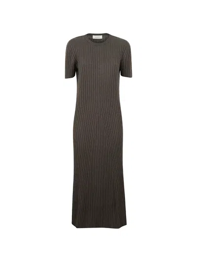 Lisa Yang Ribbed-knit Short-sleeve Maxi Dress In Brown