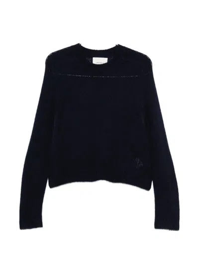 Lisa Yang Amabel Long Sleeve Sweater In Openwork Knit In Blue