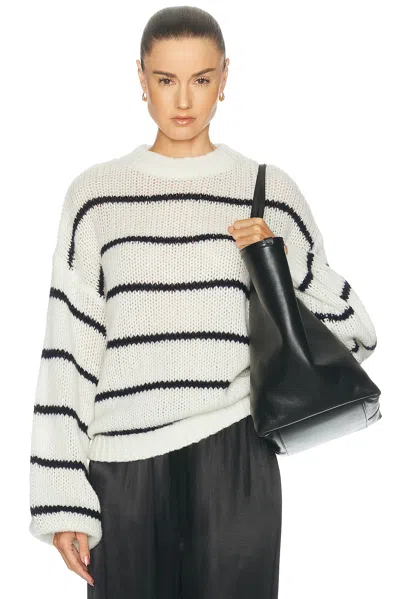 Lisa Yang Sabelle Stripes Sweater In Cream  Black & Navy Stripes