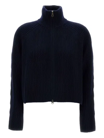 Lisa Yang Heavy-knit Cashmere Cardigan With Cropped Cut And Zip Closure In Blue