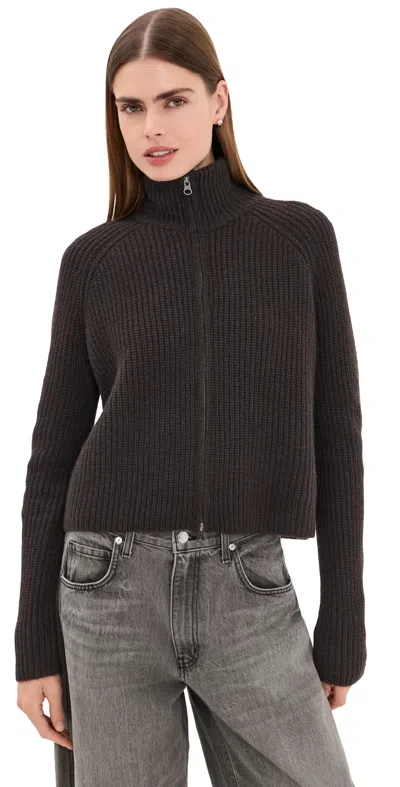 Lisa Yang Sadie Zip Cardigan Dark Oak In Brown