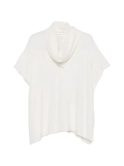 Lisa Yang Scarf-detail V-neck Cashmere Short-sleeve Sweater In White