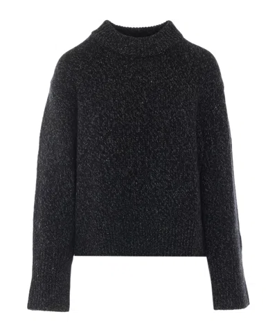 Lisa Yang Shimmering High-neck Knit Sweater In Black