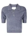 Lisa Yang Short Cashmere Polo Top With Classic Collar And Button Placket In Blue