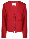Lisa Yang Short V-neck Cashmere Cardigan With Button Closure And Pockets In Red