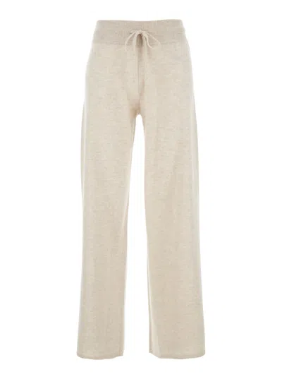 Lisa Yang Sofi White Pants With Elastic Drawstring Waist In Cashmere Woman In Gray