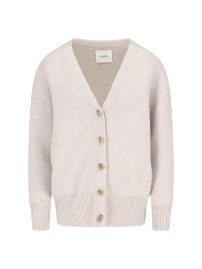 LISA YANG SOFT BEIGE KNIT CARDIGAN WITH V-NECKLINE AND BUTTON CLOSURE
