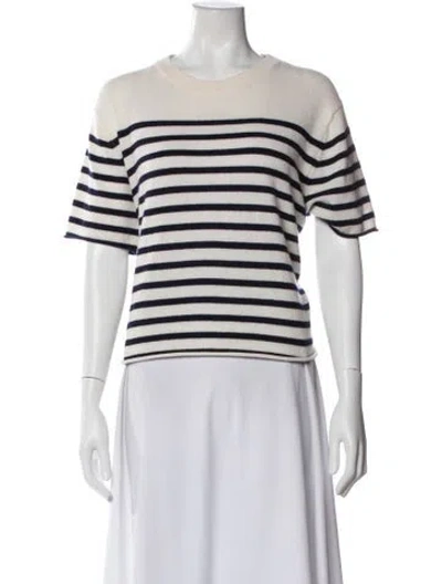 Pre-owned Lisa Yang Striped Crew Neck Sweater In White