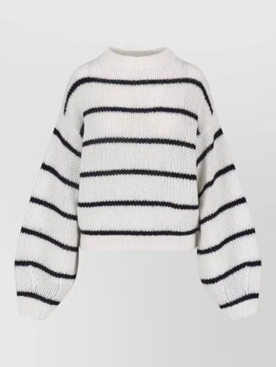 Lisa Yang Striped Cropped Top Round Neck Balloon Sleeves In White