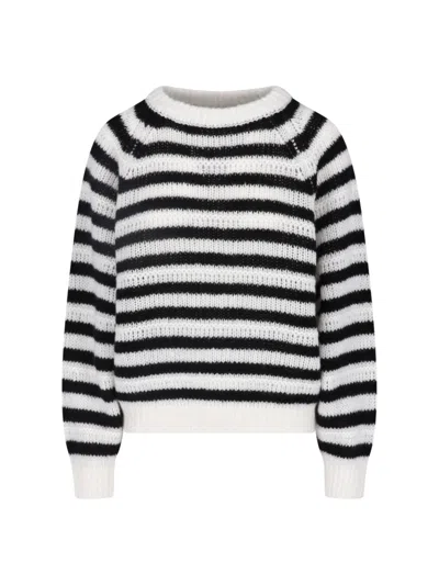 Lisa Yang Striped Fuzzy Knit Sweater In Black