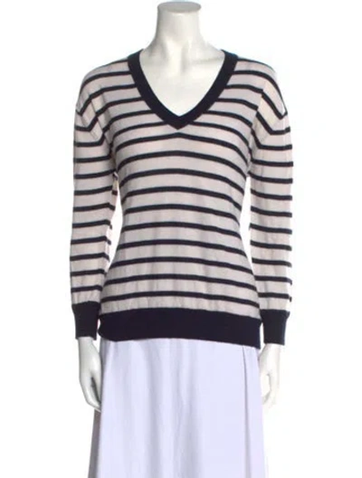 Pre-owned Lisa Yang Striped V-neck Sweater In White