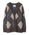 Lisa Yang Elaria Cardigan Wood/night Fall/sand/cream Brushed Argyle 0 In Black