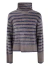 Lisa Yang The Floren Brushed Striped Turtleneck Sweater In Brown