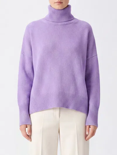 Lisa Yang Turtleneck Jumper In Pure Cashmere With Dropped Shoulders In Purple