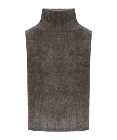 Lisa Yang Brushed-knit High-neck Dickey In Gray