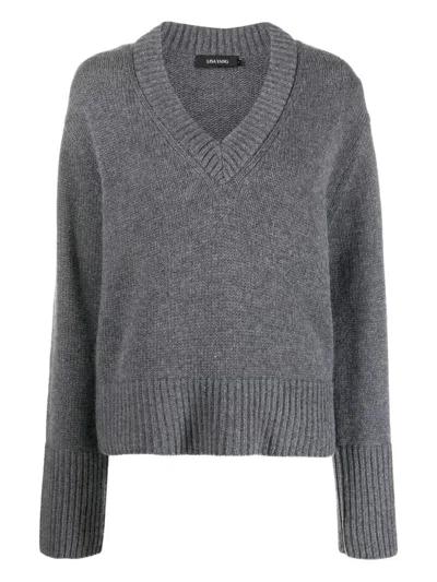 Lisa Yang V-neck Balloon-sleeve Sweater In Gray