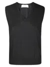 Lisa Yang V-neck Sleeveless Top In Soft Cashmere With Contrast Edging In Black