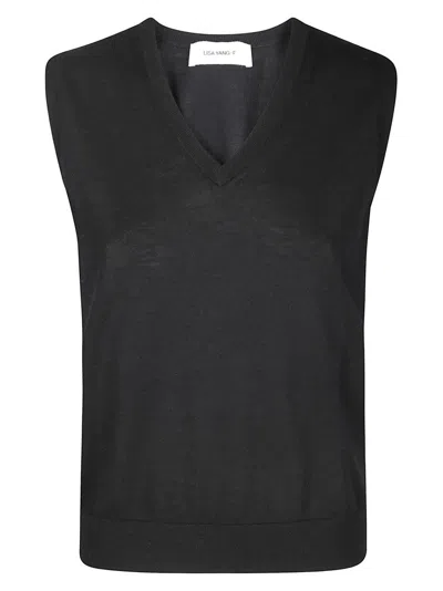 LISA YANG V-NECK SLEEVELESS TOP IN SOFT CASHMERE WITH CONTRAST EDGING