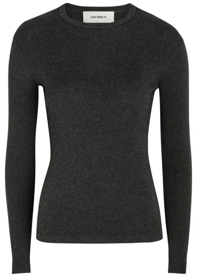 Lisa Yang Vivian Long Sleeve Cotton And Cashmere-blend Top In Gray