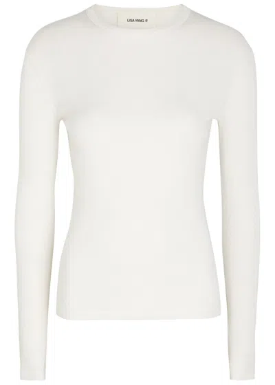Lisa Yang Vivian Long Sleeve Cotton And Cashmere-blend Top In White