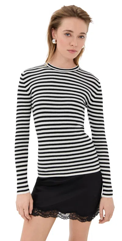 Lisa Yang Vivian Stripe Top Salt/noir Stripes In Black