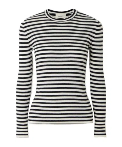Lisa Yang Vivian Striped Ribbed Cotton And Cashmere-blend Top In Black