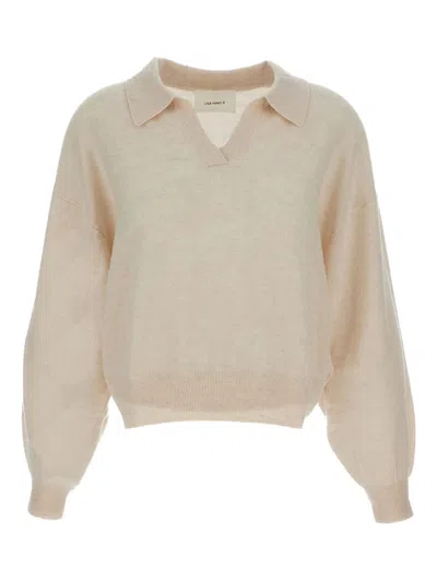Lisa Yang V-neck Cashmere Sweater With Ribbed Cuffs And Hem In Neutral