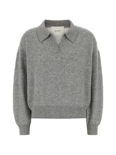 Lisa Yang V-neck Cashmere Sweater With Ribbed Cuffs And Hem In Gray
