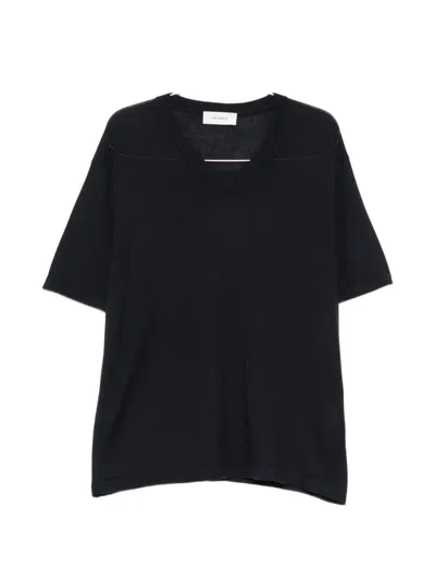 Lisa Yang V-neck Cashmere T-shirt With Ribbed Hems In Black