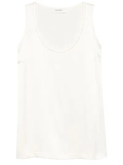 Lisa Yang White Scoop Neck Silk Tank Top