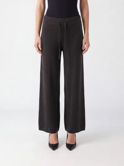 Lisa Yang Wide-leg Trousers In Pure Cashmere With High Waist And Drawstring In Gray