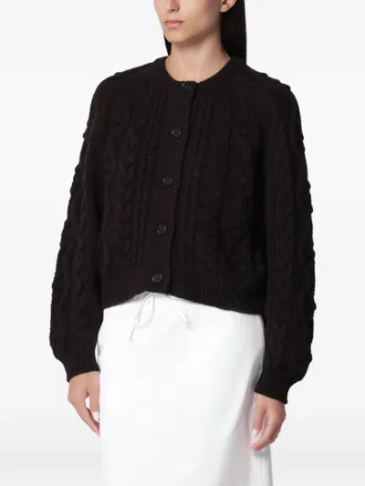 Lisa Yang Cropped Cable Knit Sweater Long Sleeves In Brown
