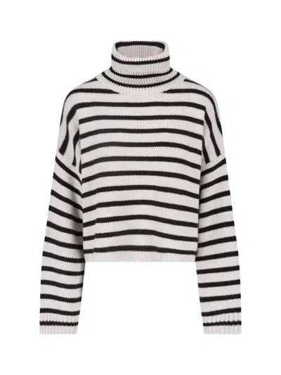 Lisa Yang Striped Cropped Ribbed Turtleneck Knit Sweater In Multi