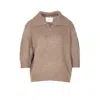 Lisa Yang Knitwear Top With V-neck And Ribbed Cuffs In Brown