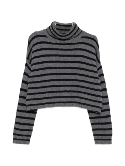Lisa Yang Striped Ribbed Cashmere Turtleneck Sweater In Gray