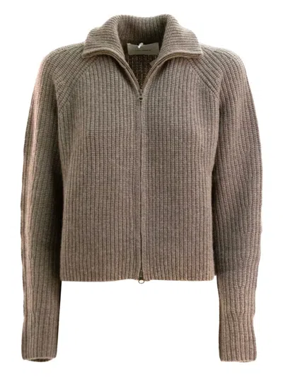 Lisa Yang Zip-front Ribbed Cardigan In Brown