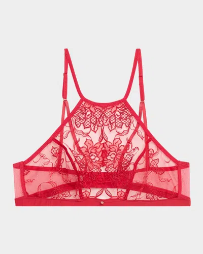 Lise Charmel Adorable En Sexy Cutout Embroidered Halter Bra In Re/rouge Effusion