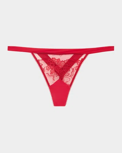 Lise Charmel Adorable En Sexy Floral-embroidered Tulle Thong In Re/rouge Effusion